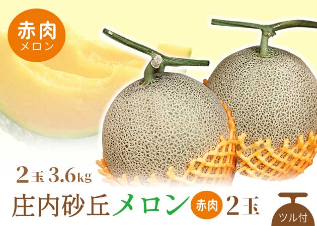 庄内砂丘メロン（赤肉）2玉3.6㎏ツル付購入ページへ