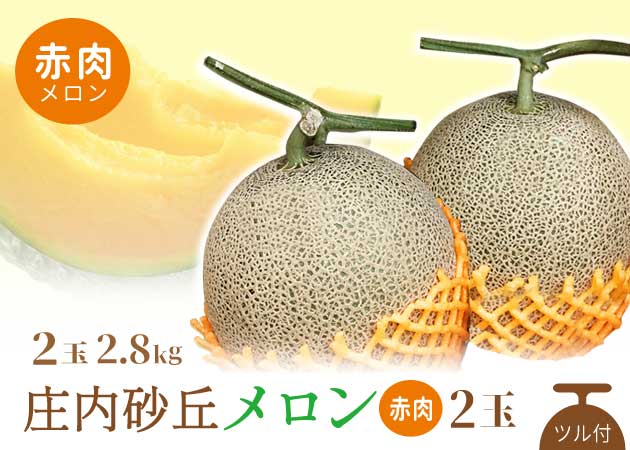 庄内砂丘メロン（赤肉）2玉2.8㎏）ツル付購入ページへ
